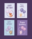 Set of happy birthday cards with cute animals Royalty Free Stock Photo