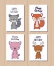 set of happy birthday cards with cute animals Royalty Free Stock Photo