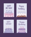 Set happy birthday cards with sweet cake Royalty Free Stock Photo