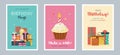 Set of Happy Birthday greeting cards or party invitations. Royalty Free Stock Photo