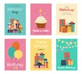 Set of Happy Birthday greeting cards or party invitations. Royalty Free Stock Photo