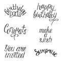 Set of Happy Birthday`s calligraphy phrases. Handwritten modern