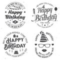 Set of Happy Birthday templates for overlay, badge, card with bunch of balloons, gifts, firework rockets and birthday