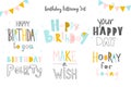 Set of Happy Birthday to You inscriptions. Hand drawn lettering on white background. Isolated vector elements for greeting card, i Royalty Free Stock Photo
