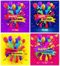 Set of Happy birthday typography design for greeting poster and cards with balloon, confetti and gift box, design template for bir Royalty Free Stock Photo