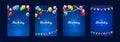 Set of Happy Birthday Vertical Poster with Colorful Balloons , Confetti and Streamers on Dark Background Royalty Free Stock Photo