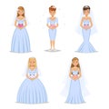 Set of Happy brides. Different types wedding dress collection.