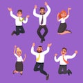 Set of happy business people jumping. Office workers celebrate t Royalty Free Stock Photo