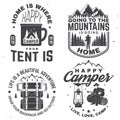 Set of Happy camper outdoor adventure symbol. Vector. Concept for shirt or logo, print, stamp or tee.