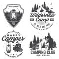 Set of Happy camper outdoor adventure symbol. Vector. Concept for shirt or logo, print, stamp. Vintage design with