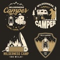 Set of Happy camper outdoor adventure symbol. Vector. Concept for shirt or logo, print, stamp. Vintage design with Royalty Free Stock Photo