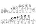 Set of happy cartoon doodle figure family, stick man. Stickman Illustration Featuring a Mother and Father and Kids Royalty Free Stock Photo