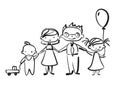 Set of happy cartoon doodle figure family, stick man. Stickman Illustration Featuring a Mother and Father and Kids Royalty Free Stock Photo