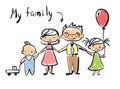 Set of happy cartoon doodle figure family, stick man. Stickman Illustration Featuring a Mother and Father and Kids Royalty Free Stock Photo