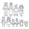 Set of happy cartoon doodle figure family, stick man. Stickman Illustration Featuring a Mother and Father and Kids