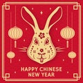 Set of Happy Chinese New Year poster with rabbit silhouette. Vector illustration. For banners, cards, posters with