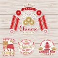 Set of Happy Chinese New Year sticker design. Vector. Chinese New Year patch or greeting card. Royalty Free Stock Photo