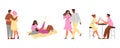 Set of happy couples on datings flat style, vector illustration Royalty Free Stock Photo