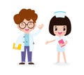 Set of happy cute asian Doctor and Nurse, International doctor team, Hospital medical staff flat style isolate on white background