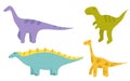 Set of happy dinosaurs with a smile. Isolated objects. Vector illustration for Children. Drawn by hands. It can be used