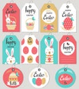 Set with Happy Easter gift tags and cards with Easter bunny.