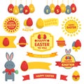 Set of Happy Easter ornaments and decorative elements. Royalty Free Stock Photo