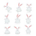 Set of Happy Easter Rabbits on White Background Royalty Free Stock Photo