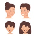 Set of happy family avatars, flat design style. Mom, dad, son, daughter happy faces. Vector illustration Royalty Free Stock Photo