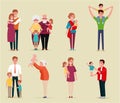 Set of happy family, illustration of groups different families. Colorful vector illustration in flat cartoon style. Royalty Free Stock Photo