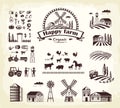 Set of Happy Farm Organic Production Cartoon Style Royalty Free Stock Photo