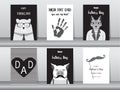 Set of Happy Father`s Day card ,poster,template,greeting cards,cute,bear,cats,pig,animals,Vector illustrations