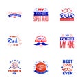 Set of Happy Fathers day elements 9 Blue and red. Vector illustration Royalty Free Stock Photo