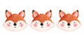 Set of happy foxes clipart. Cute animals head illustrations