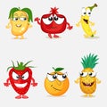 Set of happy fruit cartoon characters. Royalty Free Stock Photo