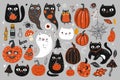 Set of Happy Halloween design elements. Halloween logos, badges, labels, icons, objects