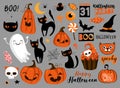 Set of Happy Halloween design elements. Halloween logos, badges, labels, icons, objects. Vector illustration EPS 10 Royalty Free Stock Photo