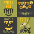 Set of happy halloween greeting card vector illustration party invitation design with spooky emblem. Royalty Free Stock Photo