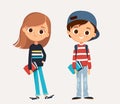 Set of happy kids in different clothes. Cartoon characters Royalty Free Stock Photo