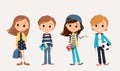 Set of happy kids in different clothes. Cartoon characters Royalty Free Stock Photo