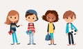 Set of happy kids in different clothes Royalty Free Stock Photo