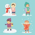 Kids Playing on Winter Holiday Vector Set Royalty Free Stock Photo