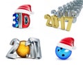 Set of happy new year 2017, 3d movie, Bowling Ball, 3d Illustrations