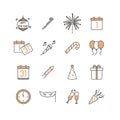 Set of Happy New Year Eve Outline Icon - Icon Set Vector Illustration Royalty Free Stock Photo