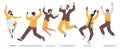 Set of Happy Office Employees Jump with Raised Arms, Characters Feel Positive Emotions, Rejoice, Victory or Success