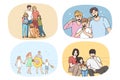 Set of happy parents with kids enjoy time together Royalty Free Stock Photo