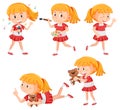 Set of happy ponytail girl character