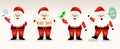 Set of Happy Santa Claus. The acting of Santa with candy, Toy and say hello, Vector illustration. For new year cards, banners, Royalty Free Stock Photo