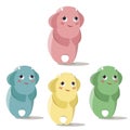 Set of happy and shy monsters in a flat style. Colorful happy characters.