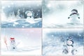 Set. happy snowman. Winter landscape. Merry christmas and happy new year greeting card Royalty Free Stock Photo