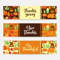 Set of Happy thanksgiving banner with flat icon.